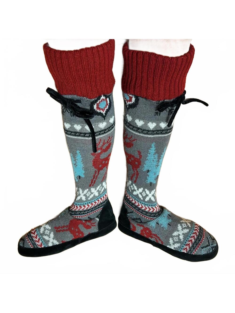 MUK LUKS Women's Tall Suede Leather Trim Fair Isle Slipper Sock | Size XL